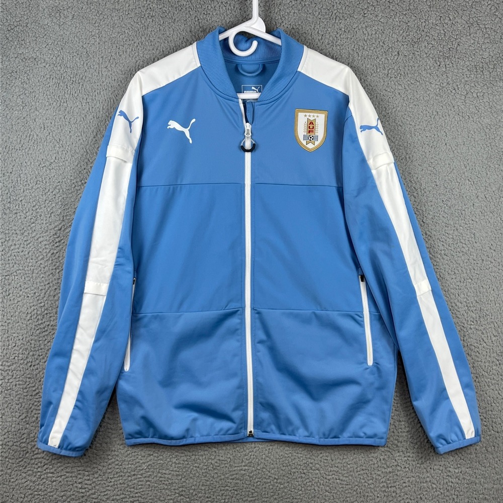 Puma Uruguay AUF Soccer Track Jacket Mens Large Blue White Full Zip Training